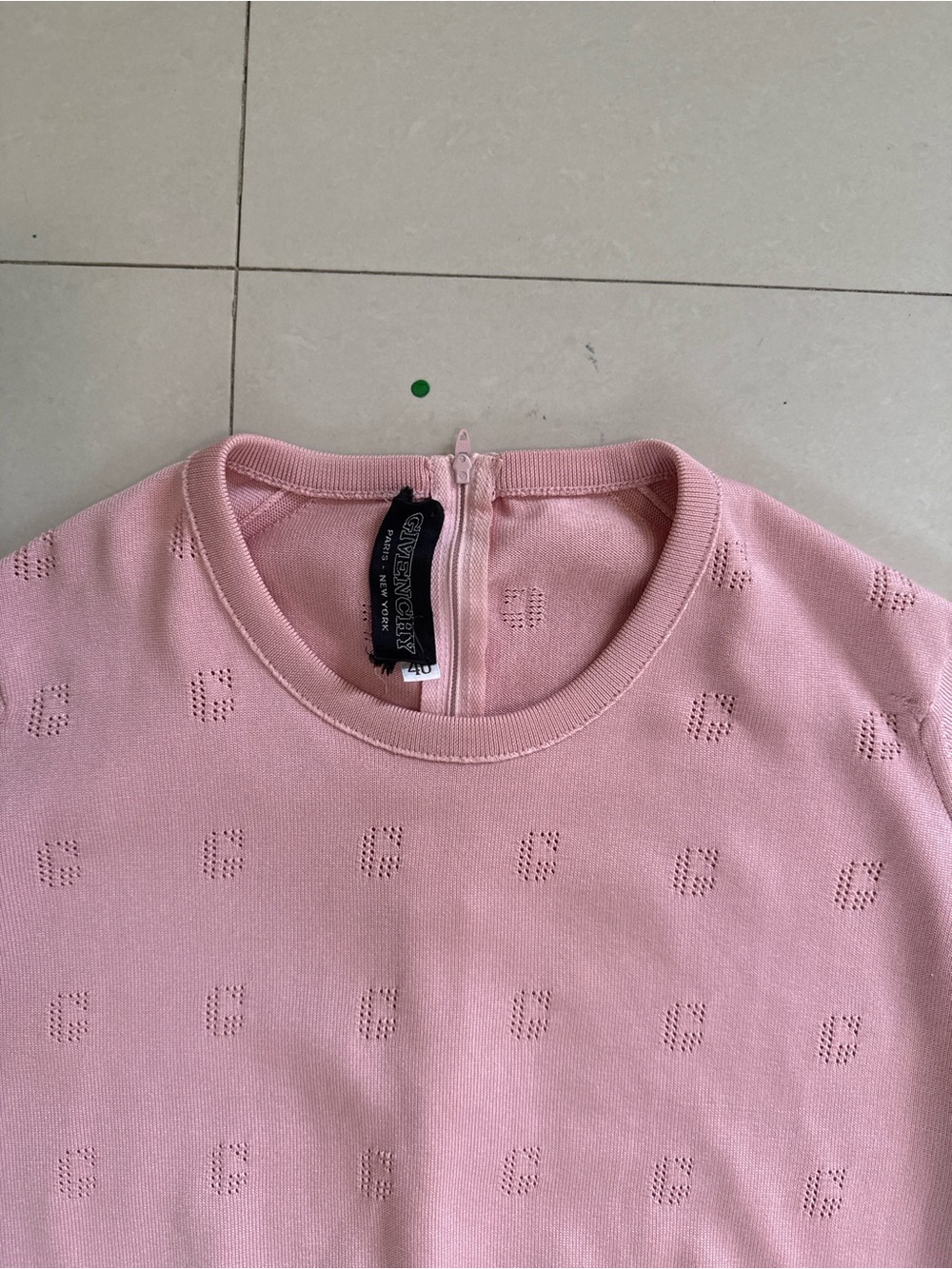 Givenchy Vintage Pink Knit Sweater Top with Back Zip G Pattern US Med